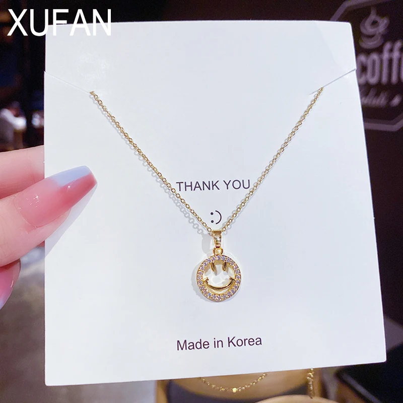 

Women Rose Gold Necklace High Quality Metallic Glitter Smiling Pendant 2021 Cute and Beautiful Girls Matching Ornaments Jewelry