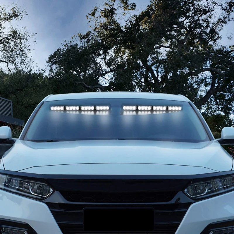 

(White) 32LED Visor Lights 15 Flash Patterns Emergency Strobe Lights Windshield Split Mount Light Bar Law Enforcement Hazard War