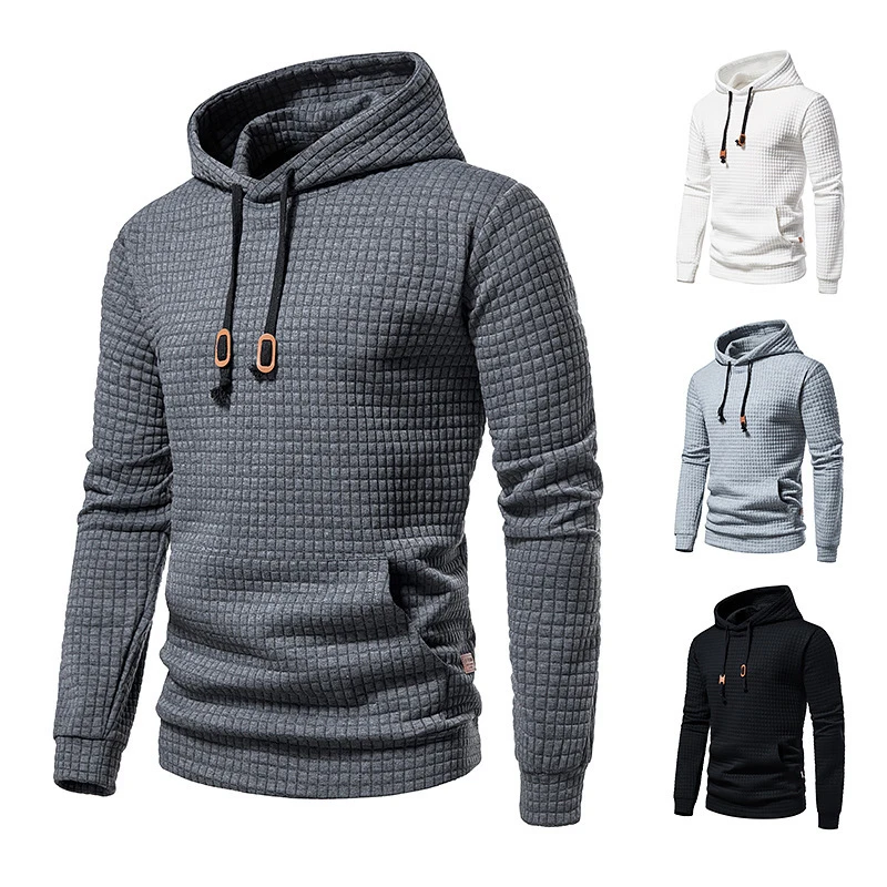 

Men's Casual Pullover Jacquard Sweater Men's Plaid Quilted Cotton Fabric Hoodie 2021 Autumn and Winter New