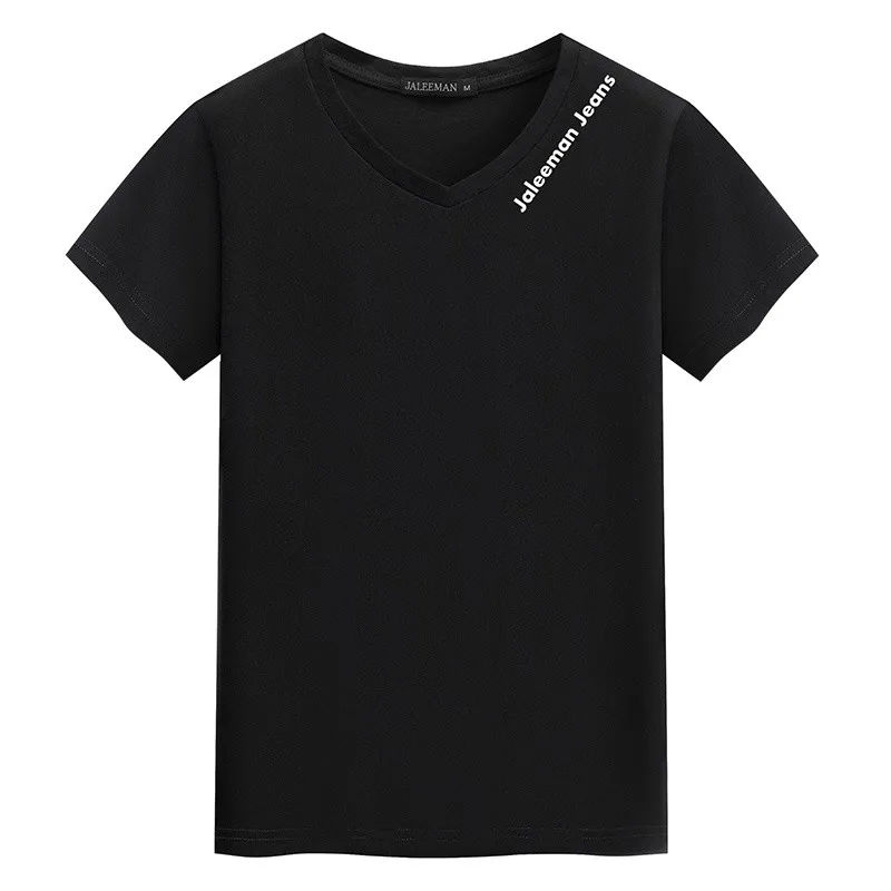 

JALEEMAN summer new neckline letter printed T-shirt men's casual v-neck short-sleeved brand T-shirt men's breathable