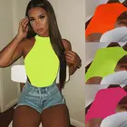 Женские сексуальные однотонные облегающие пляжные комбинезоны без рукавов с высоким вырезом