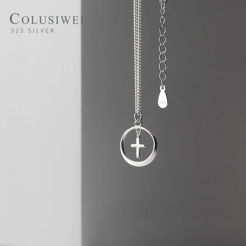 

Colusiwei подлинный 100% новый 925 Стерлинговое Серебро геометрической формы круглый Крошечный крест кулон для женщин звеньевая цепь ожерелье изя...
