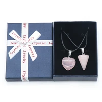2 pcs lot set necklace for women triangle heart natural stones crystals rose quartz pendant neck chain jewelry gift wholesale