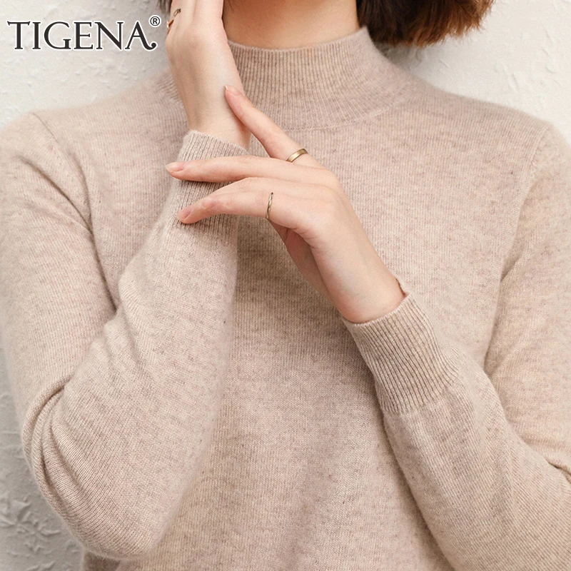 

TIGENA Women Sweaters and Pullovers 2020 Fall Winter Half Turtleneck Warm Knitted Jumper Female Cashmere Knitwear Clothes Pink