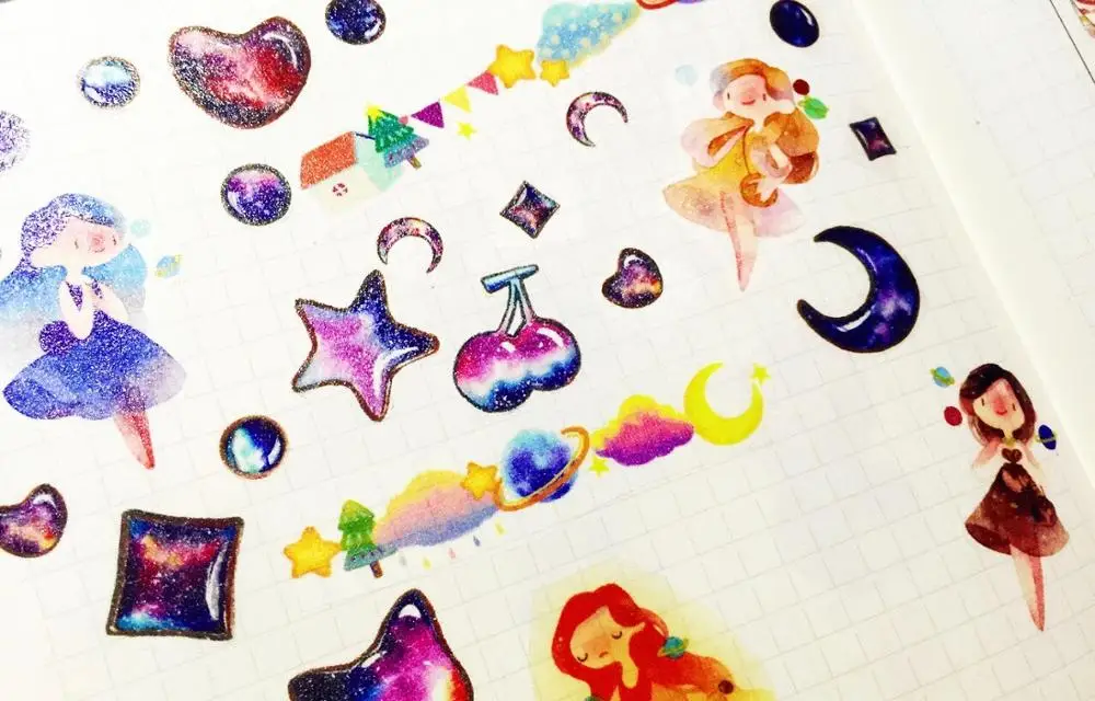 

Crystal Moon and Star Washi Tapes Bullet Journal Masking Tape Adhesive Tape DIY Scrapbooking Washi Stickers