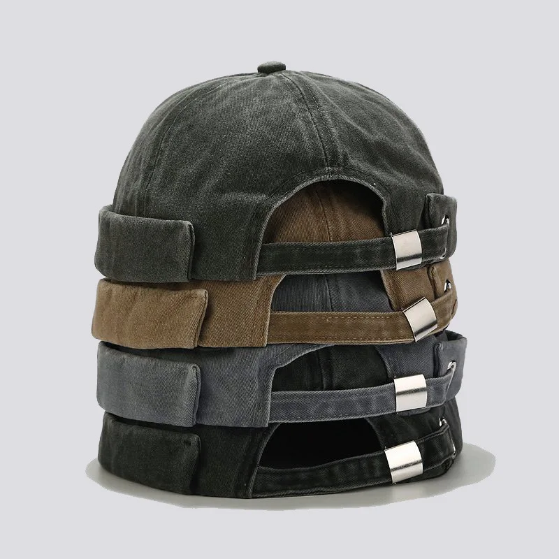 

Casual Buckle Beanie Hats for Women Hat Solid Color Casual Brimless Skull Loop Adjustable Caps Unisex Men's Pumpkin Cap