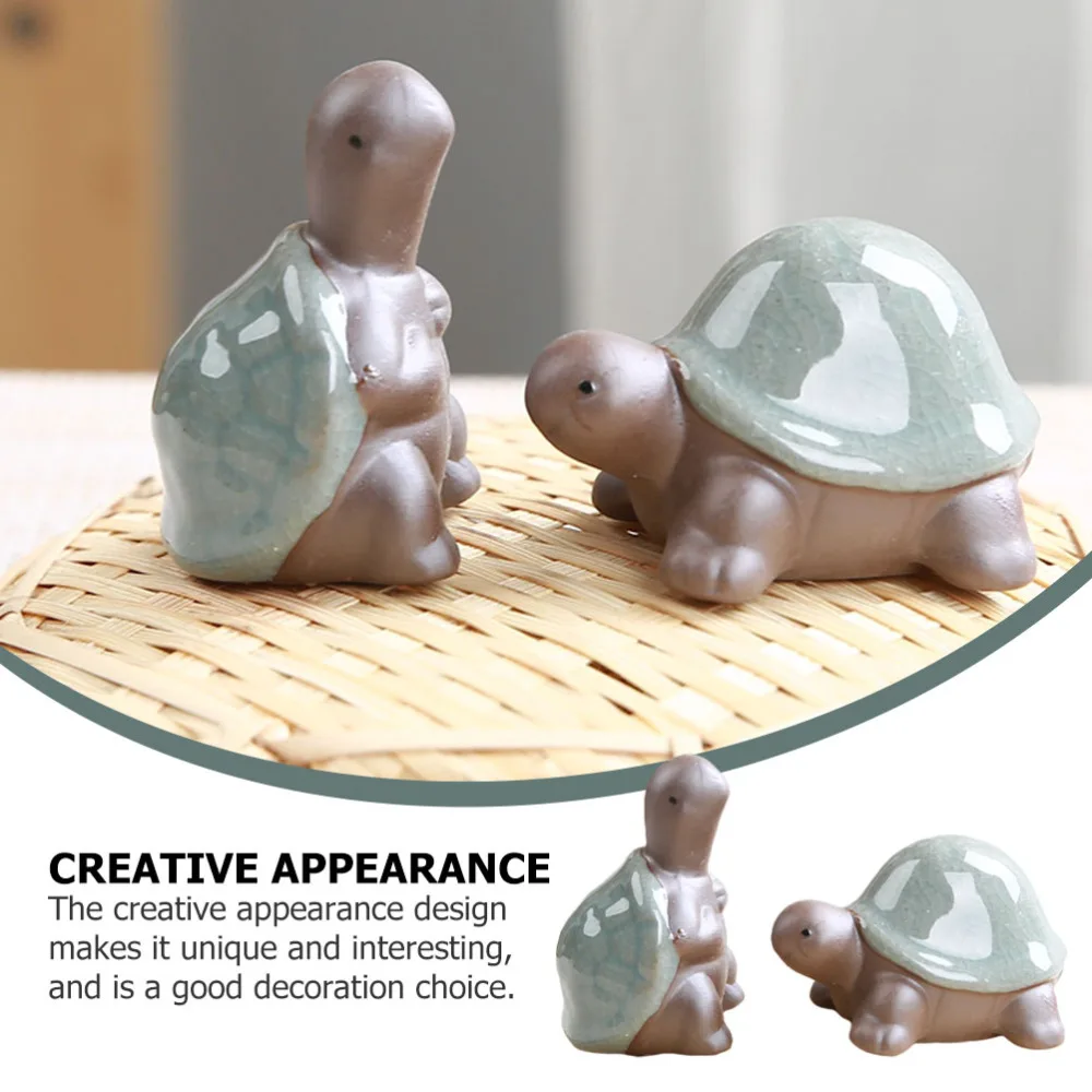 

2Pcs Decorative Tortoise Figurine Ceramic Tea Pets Zen Household Ornaments Gray