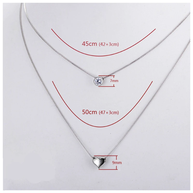 

925 Sterling Silver Double Layers Collarbone Necklace Chain Cz Love-heart Pendant Necklace For Women Wedding Jewelry Gift/uiruqr
