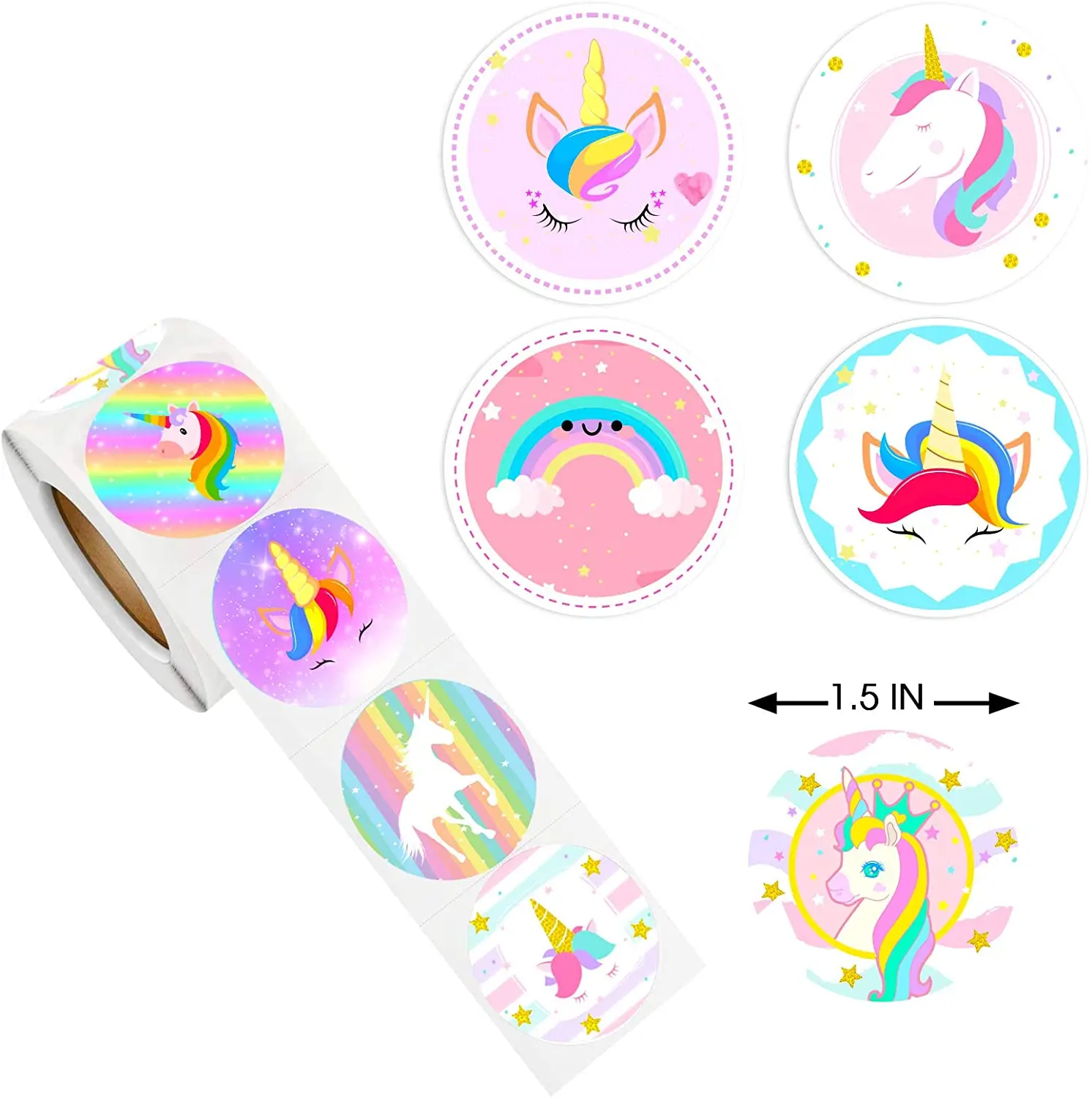 

Adorable Unicorn Sticker for Girls Rainbow Color 8 Designs 500pcs 1.5'' Round Motivational Stickers for Kids Teacher Supplies