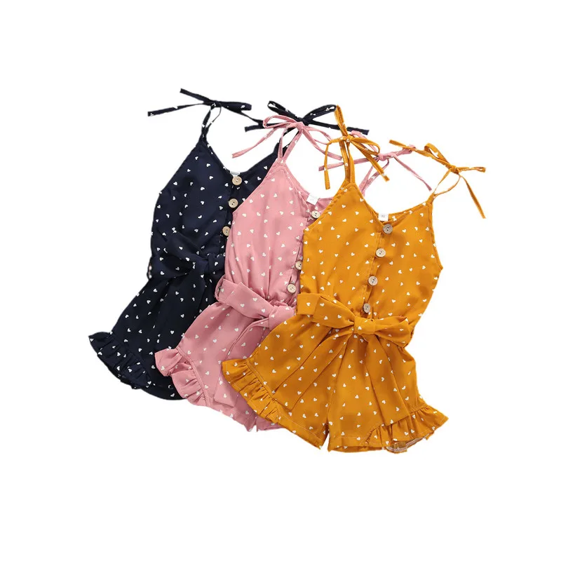 

Toddler Girls Summer Clothes Kids Girls Sleeveless Heart Print Button Romper Jumpsuit One-Pieces Overalls Newborn Infant Outfits