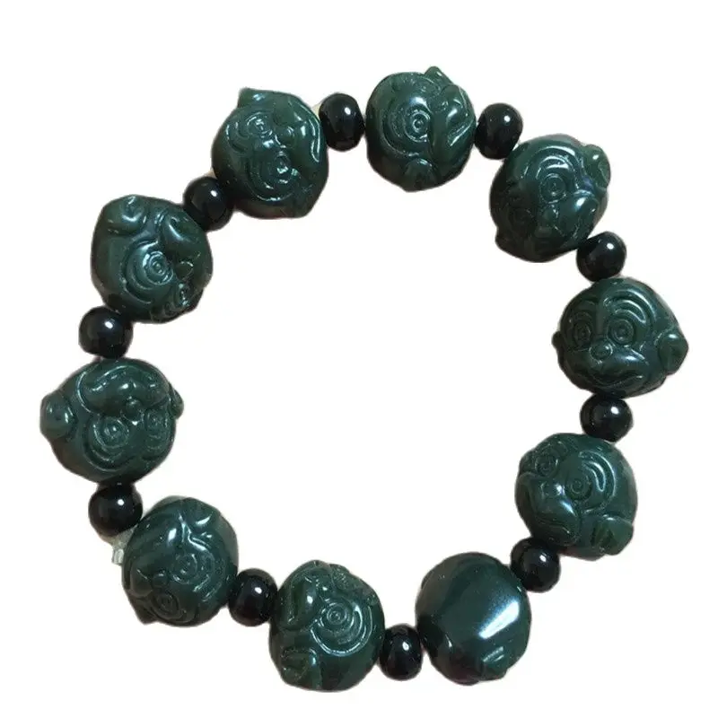 Китайская ручная резьба натуральный нефритовый браслет из бусин|Статуэтки и