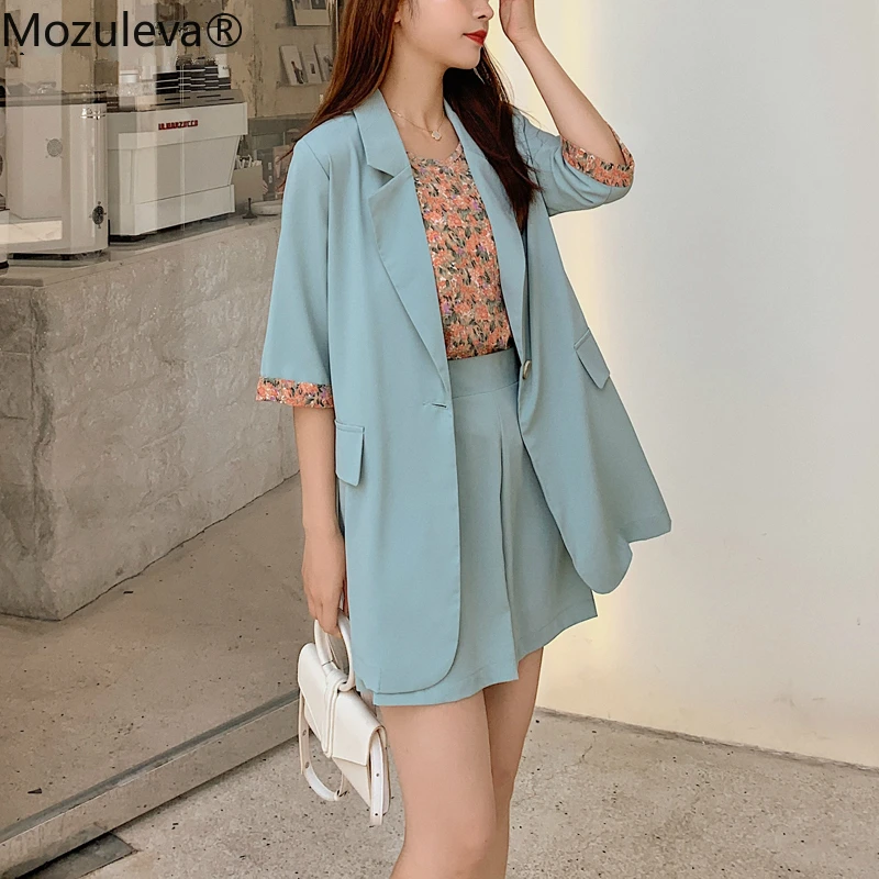 Женский комплект из двух предметов с коротким рукавом блейзер на одной пуговице