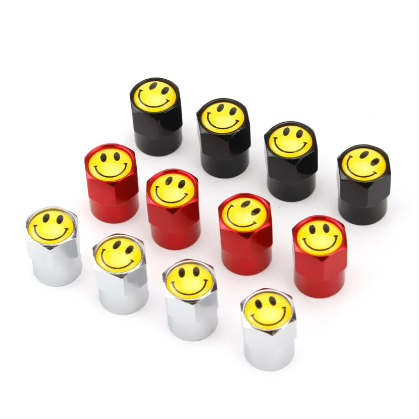 

4pcs/set Car Wheel Tire Valve Caps For BMW 520 525 F10 F18 Leakproof Cap Smile Print Alloy Moto Bicycle Tyre Valve Dust Caps