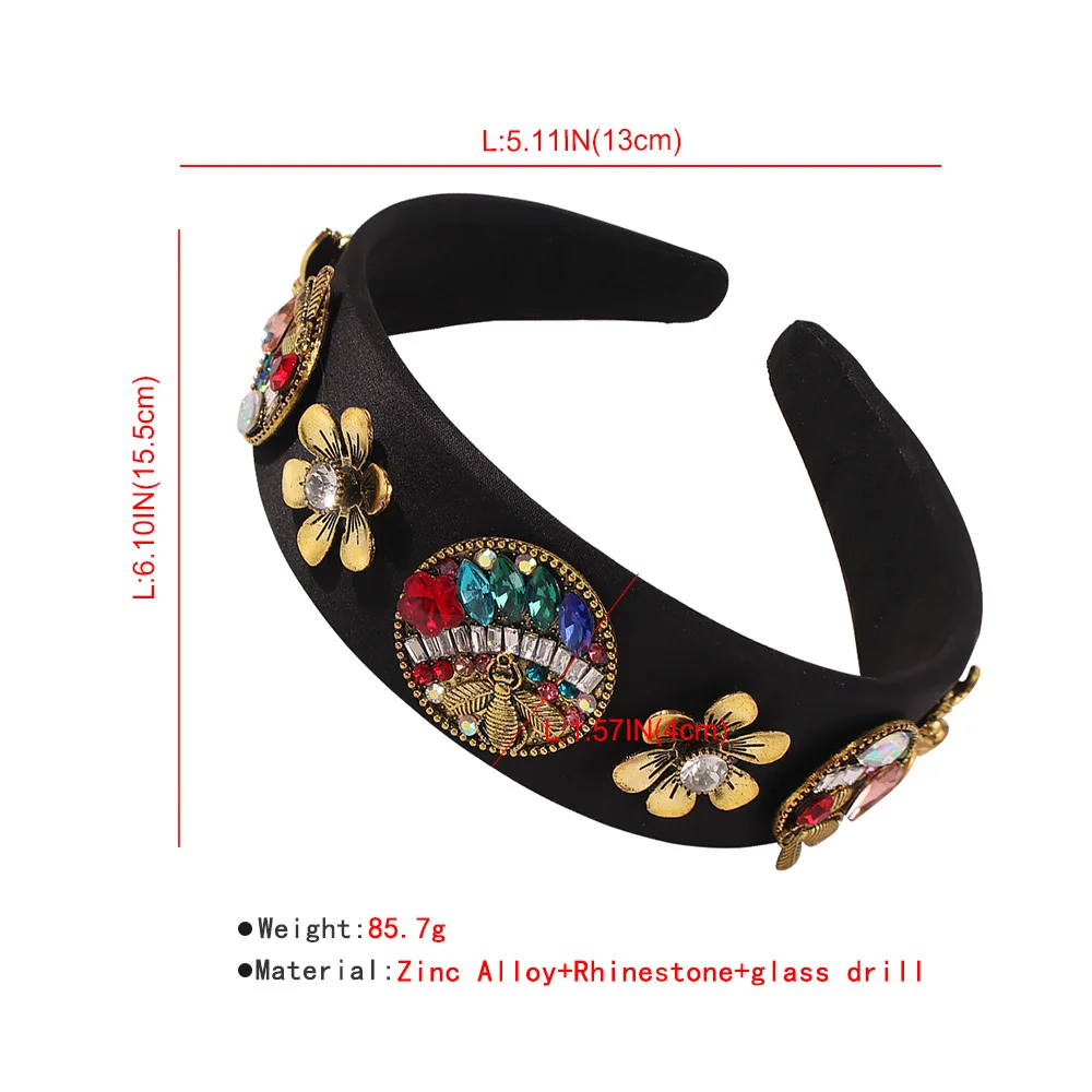 

Glass Diamond-Studded Headband Fashion Flower Simple Retro Hairband Women's Broad-Brim Court Style Rhinestone Hair Accessories