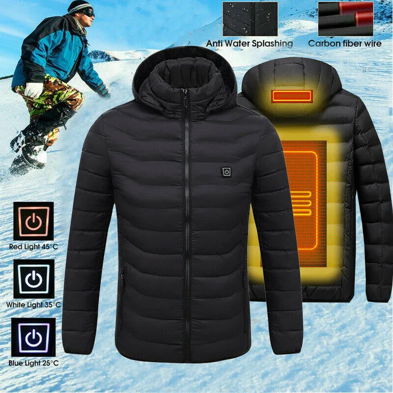 

Fashion Men USB Heated Jacket Electric Thermal Heating Coat Winter Outdoor Campping Hiking Cycling Skiing Warm Clothing Black