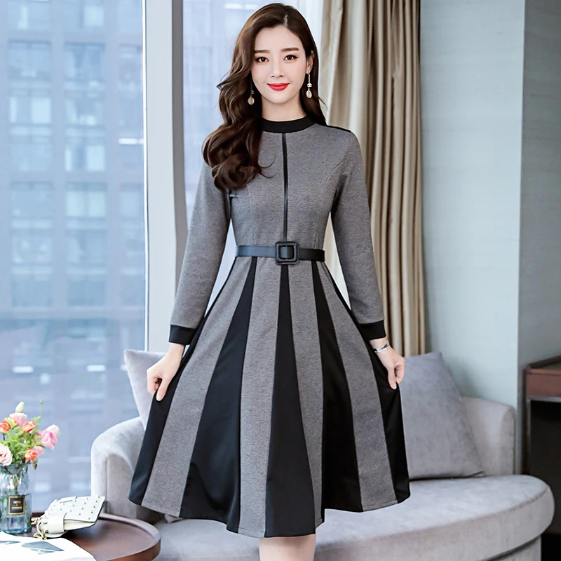 Женское офисное платье Новинка 2019 весна осень тонкий А-силуэт элегантные деловые
