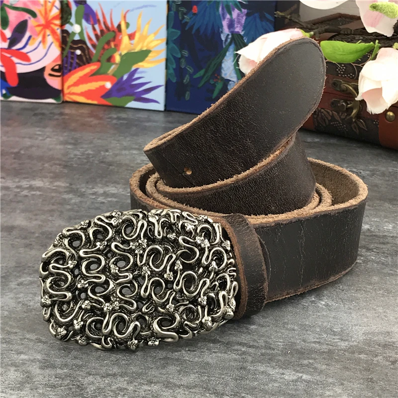 

Heavy Metal Cowboy Belt Buckle Retro Genuine Leather Belt Ceinture Homme Men Leather Belt Wide Jeans Belts For Men Riem MBT0035