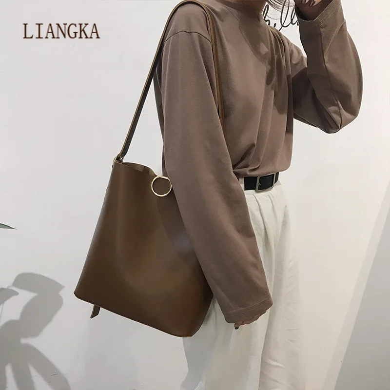 

2021 New Shoulder Bags For Women Pu Leather Bucket Bag Fashion Single Shoulder Slant Satchel Large Capacity