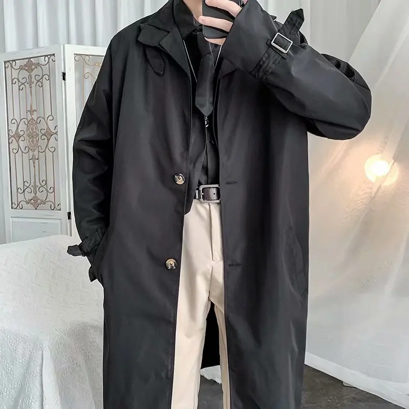 

Autumn Korean Style Trench Men's Fashion Solid Color Casual Long Coat Men Streetwear Loose Windbreaker Jacket Mens Overcoat
