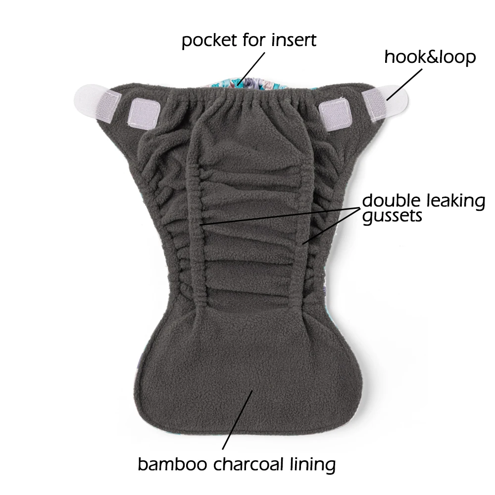 Newborn Baby Pocket Cloth Diaper Nappy NB Premature Diapers Hook and Loop Charcoal Bamboo Lining Waterproof PUL Outer Fit 2-5kg images - 6