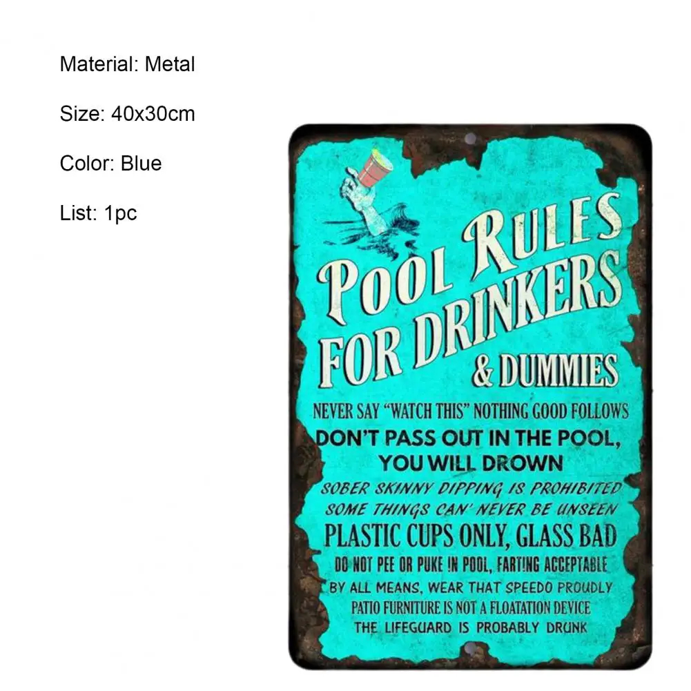 

Creative Funny Pool Rule Easy to Install Metal Hilarious Blue Hanging Sign for Outdoor Swimming Pool Sign Decor Accessories