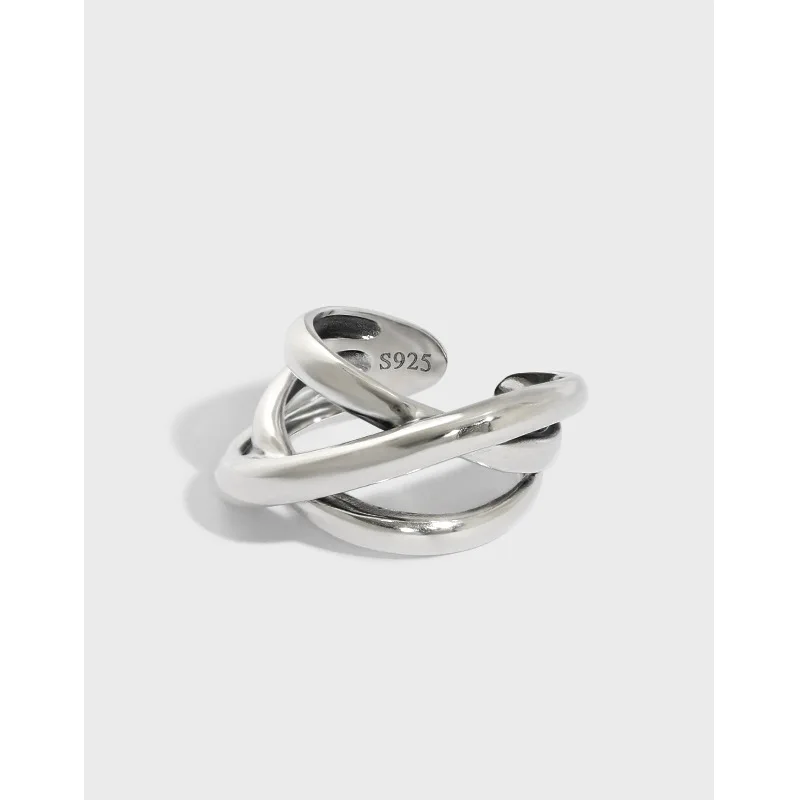 

18K Gold Authentic S925 Sterling Silver FINE Jewelry Twine Cross criss Twine Long Ring Adjust Punk TLJ1509