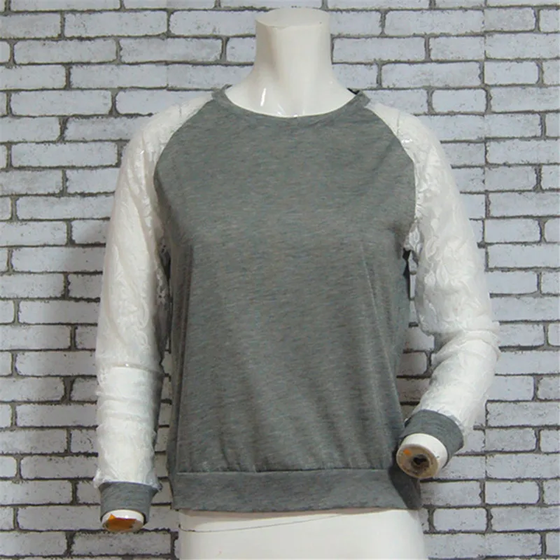 2019 Spring Women Casual Hoodies Sweatshirts Fashion Lace Patchwork Long Sleeve Sweatshirt O Neck Pullover Tops Sudaderas Mujer