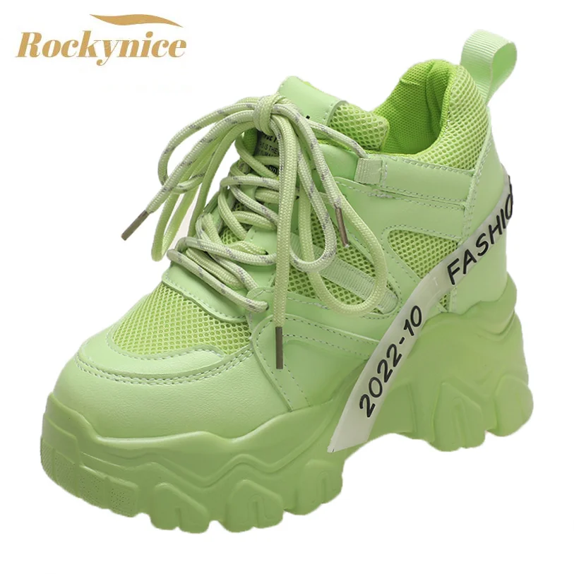 

Women Platform Sneakers 11cm Breathable Mesh Chunky Casual Shoes Sports Vulcanized Shoes Woman Colorful Female Fashion Sneakers