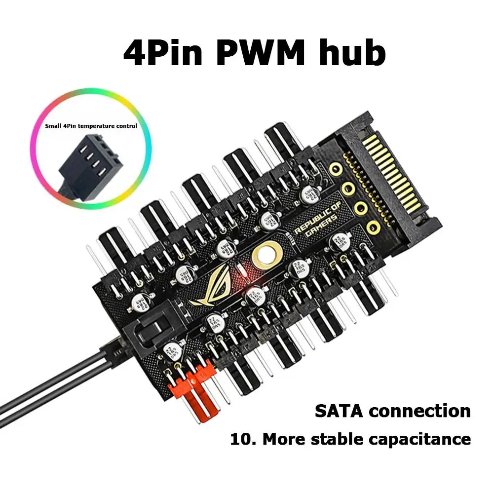 

Motherboard 1 to 10 4 Pin PWM Cooler Fan HUB Splitter Extension 12V SATA Power /Large 4D port Supply PC Speed Controller Adapter
