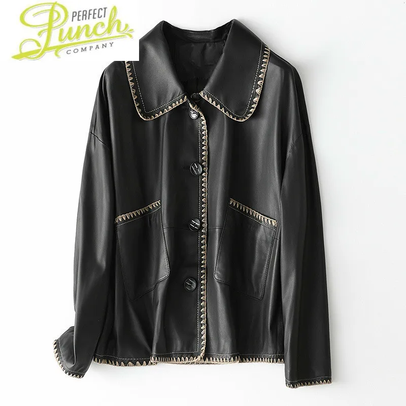 Spring 100% Sheepskin Genuine Women Leather Jacket Black Korean Coat Couro Legitimo HQ20-YXG1980A Pph429