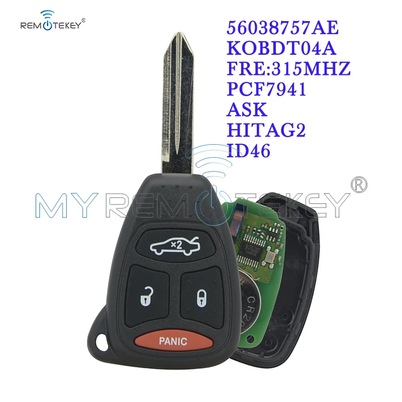 Пульт дистанционного управления Remtekey 4 кнопки для dodge chrysler Ключи от джипа KOBDT04A 315mhz