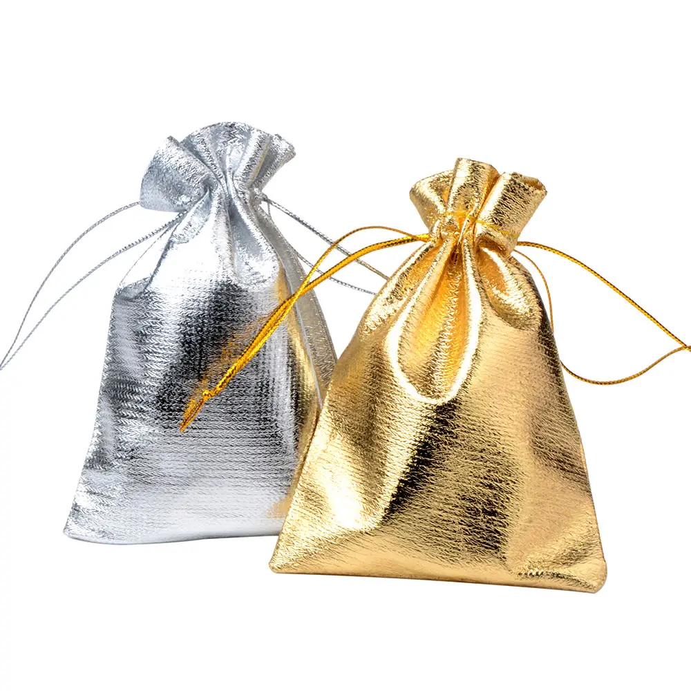 

20pcs 7x9 9x12 10x15cm Foil Cloth Gift Bags Gold Color Jewelry Packaging Bags Wedding Party Present Drawable Packing Bags