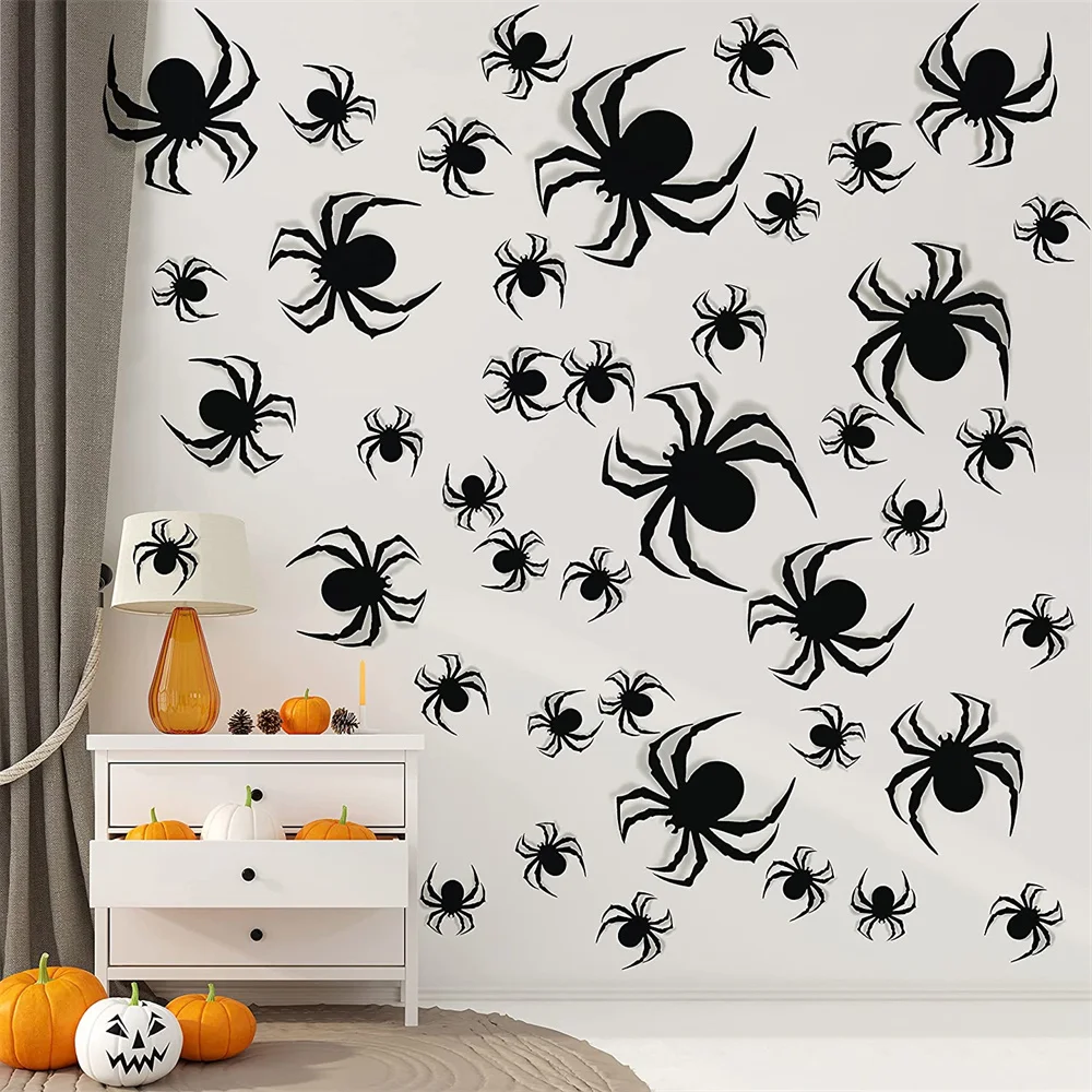

60 PCS Halloween Wall Decorations DIY Halloween Party Supplies 3D Plastic Spider Decoration Stickers Halloween Decor Home /LOT