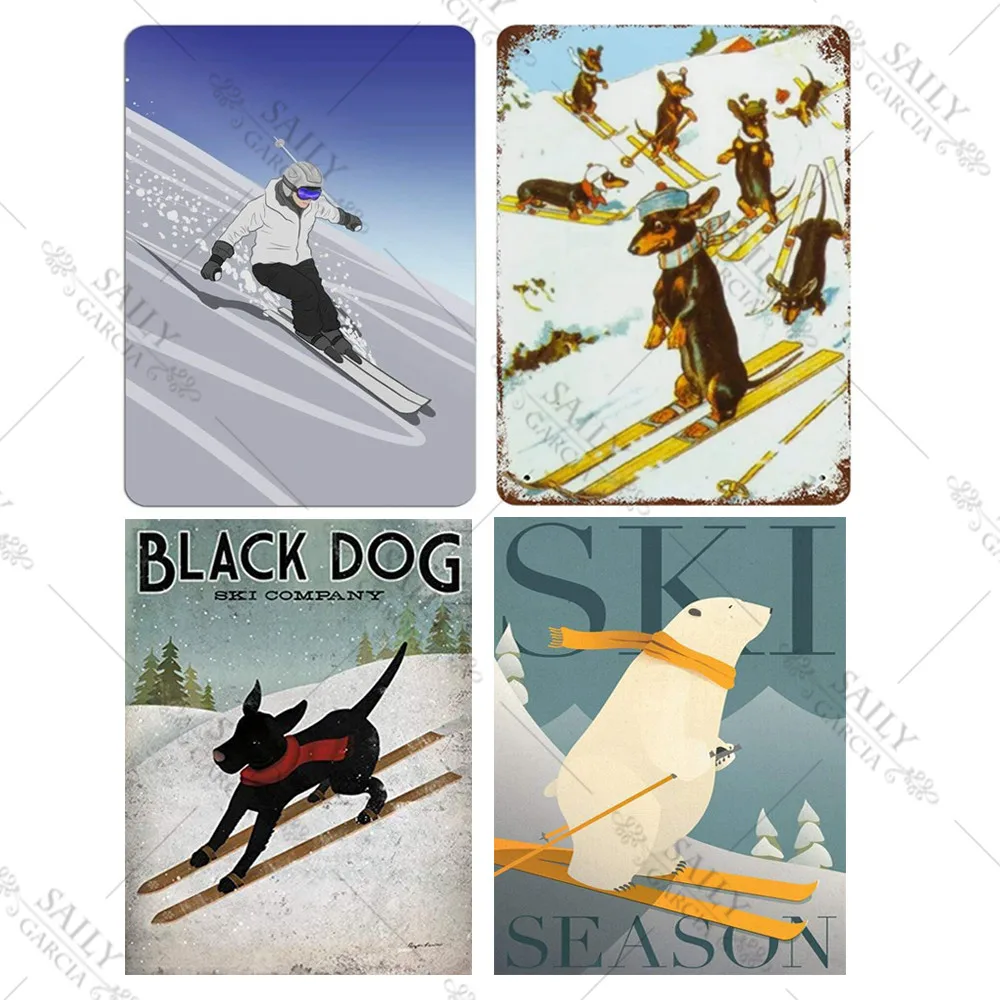 

Retro Vintage Metal Tin Sign Skiing Dog Lab Animals Large Keep Ski Tips Up Warning Metal Decor Wall Art Bar Pub Sign Plaque