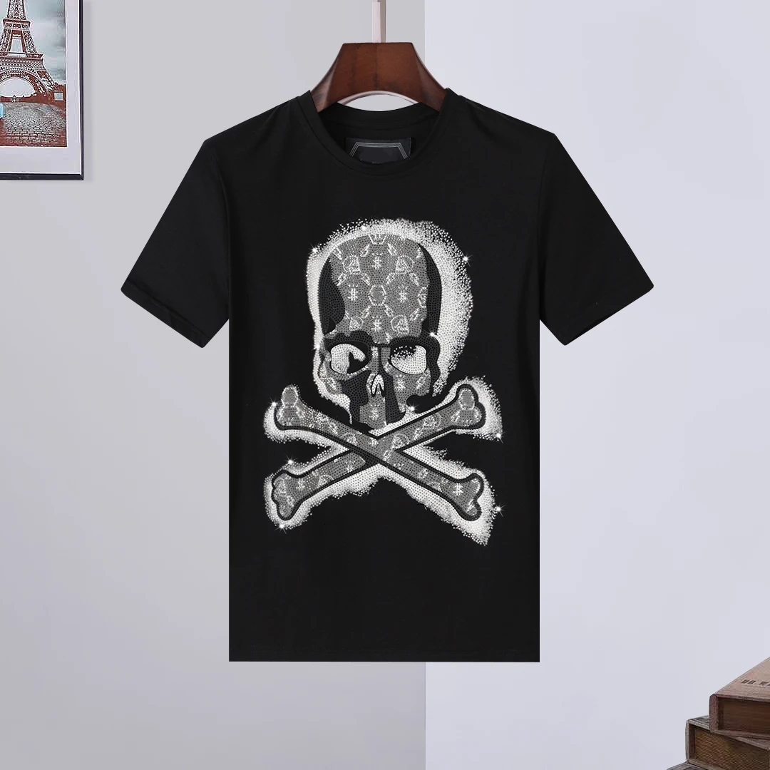 

Plein-Brand Summer Wear Tshirt Men PP Short Sleeve Tees Rhinestones Skulls T Shirt Casual Cotton Tops High-quality T-Shirt Men