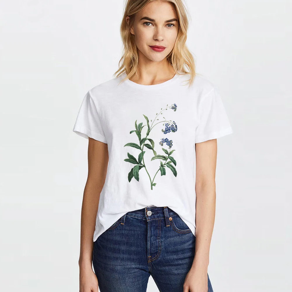 Женская футболка с цветочным принтом повседневная винтажная белая круглым
