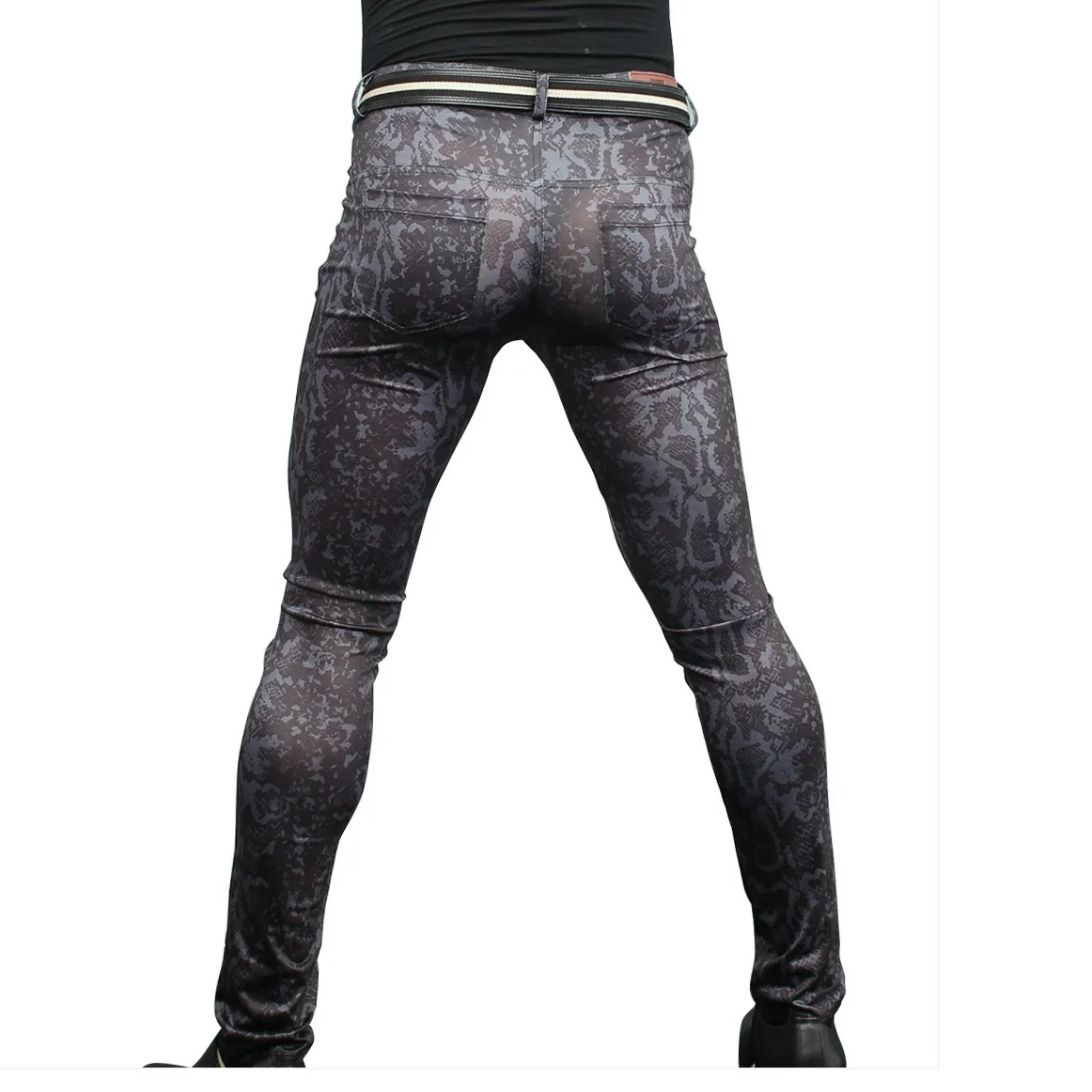 

New Male Korean Version Skinny Leisure Trouser Fashion All-Match Snake Pattern High Elastic Milk Silk Slacks Casual Pencil Pants