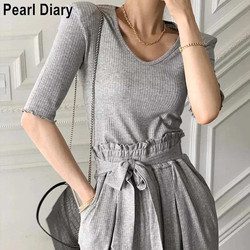 

Модные штаны в Корейском стиле, комплекты из двух предметов для малышей; Сезон лето комплект для женщин с коротким рукавом Футболка и свобод...