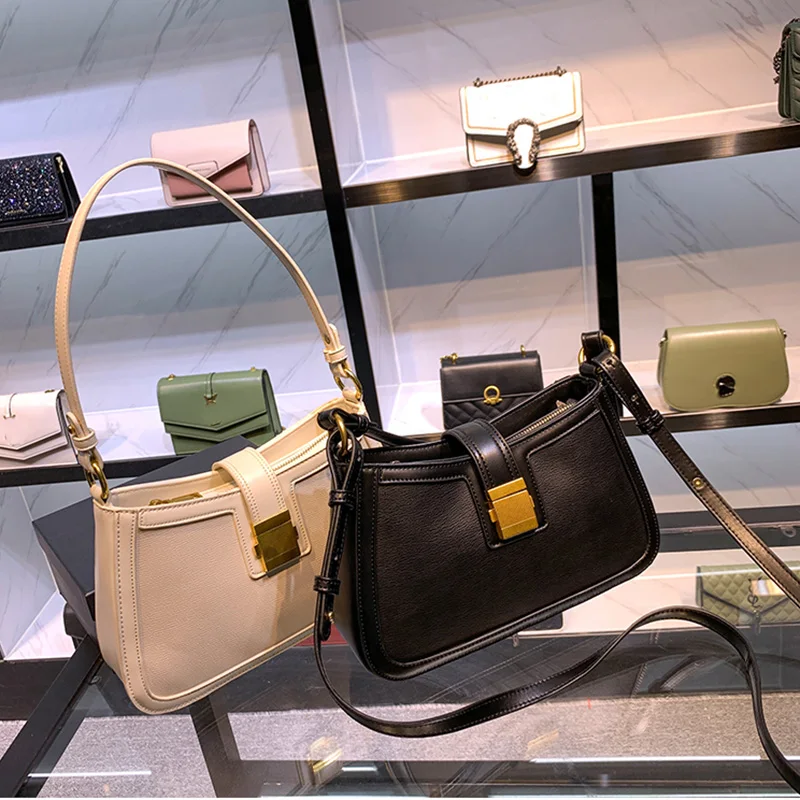 

New Designer Underarm Bag Retro PU Shoulder Bag Crossbody Bags For Women 2019 Black Baguette Bag Ladies Pures and Handbags Femal