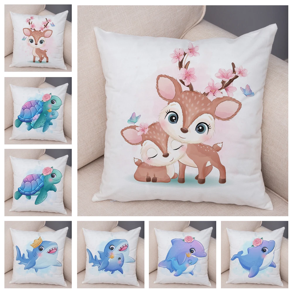 

Cute Cartoon Animal Mom and Baby Pillow Case for Children Room Sofa Home Decor Lovely Print Cushion Cover Soft Plush Pillowcase