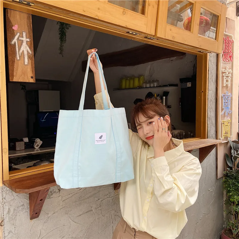

New retro ladies shoulder bag simple solid color small fresh canvas bag literary female buckle tote bag large-capacity handbag
