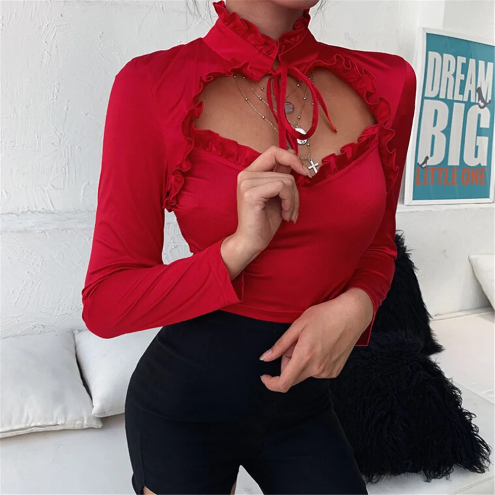 Модная женская однотонная Сексуальная Открытая Водолазка с длинным рукавом