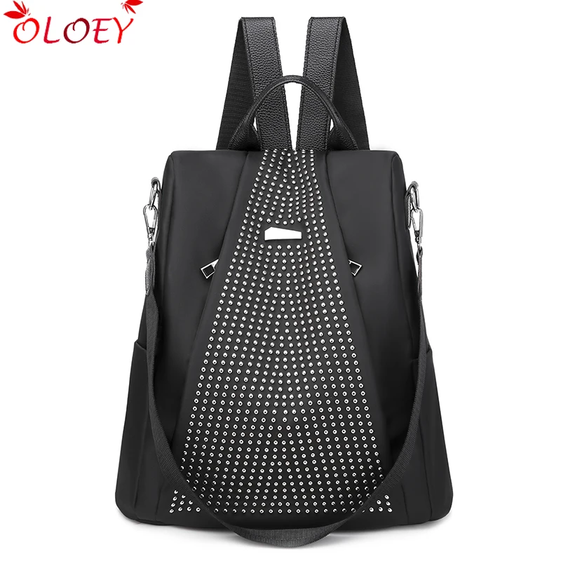 Женский рюкзак с заклепками многофункциональный дорожный из ткани Оксфорд в