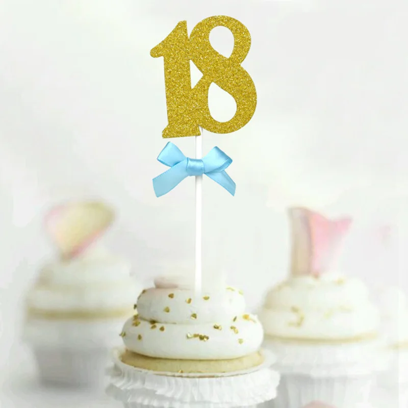 Золотой блестящий Топпер для торта в честь Дня рождения 18|Товары украшения