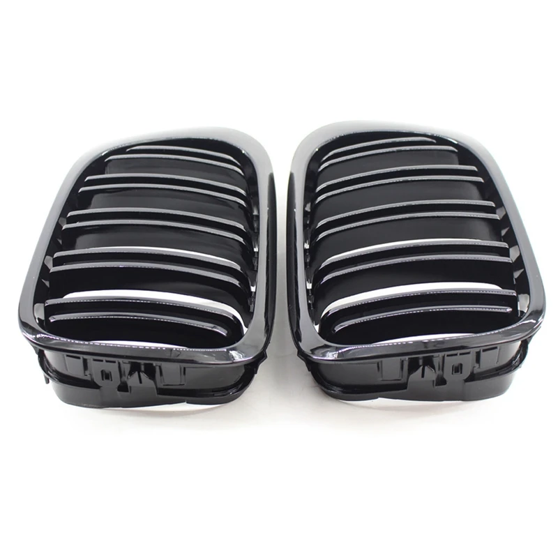 

A Pair Glossy Black Double Rims Grille M Style Modified Baking Varnish Black Grille for BMW E46 2 Doors 98-02 Year