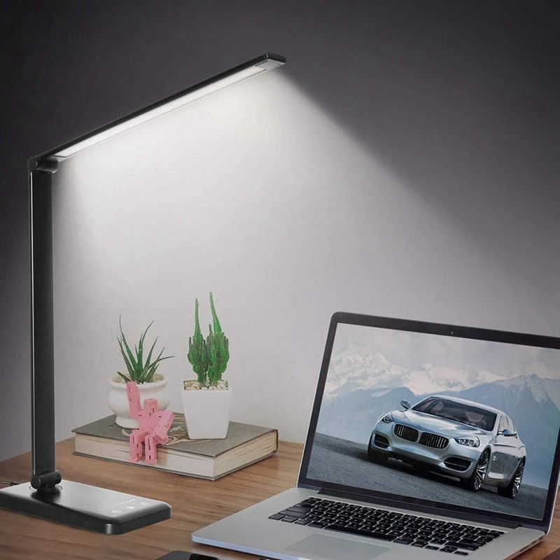 

Desk Lamp,Eye-Caring Table Lamps,Stepless Dimmable Office Lamp with USB Charging Port,Press/Memory/Timer Function