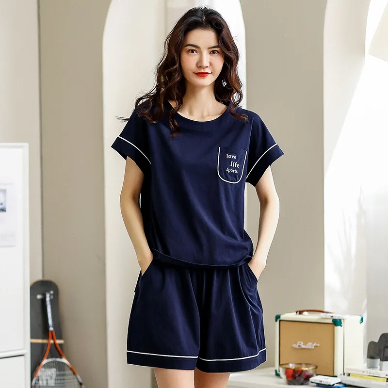 2021 New Pajamas Set Women's Summer Cotton Nightwear Short Sleeve Shorts Korean Casual Thin Cotton Home Suit Sleepwear Nightgown