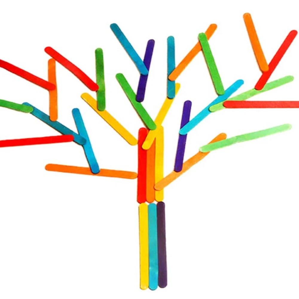 

50Pcs DIY Wooden Stick Popsicle Ice Cream Sticks Colorful Hand Crafts Art Creative Educational Toys For Children