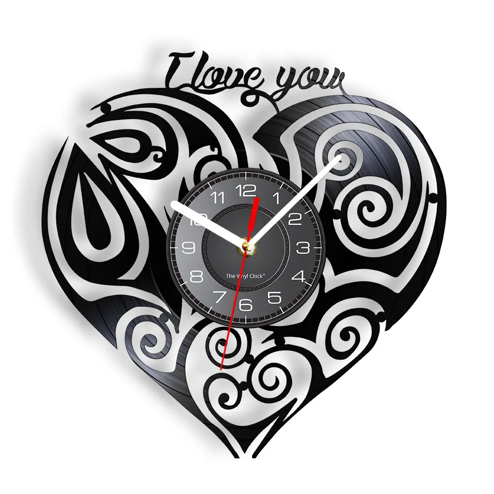 

Настенные часы с лазерной гравировкой «Я люблю тебя», тихие часы в форме сердца с виниловой музыкой, с записью музыки, романтика, домашний декор, День святого Валентина