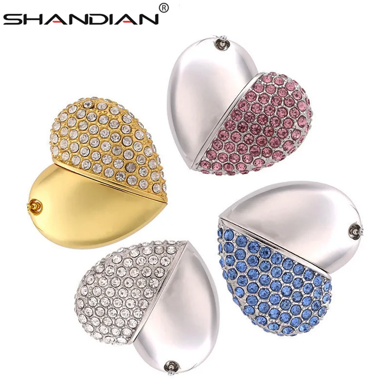 Флеш-накопители SHANDIAN с металлическими бриллиантами в форме сердца USB